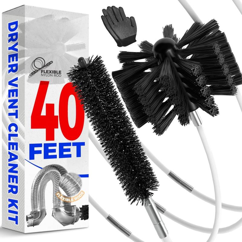 40  Dryer Vent Cleaner Kit Flexible Lint Brush with Drill Attachment, Extends Up to 40  for Easy Cleaning, Synthetic Brush , Use with or Without a Power Drill