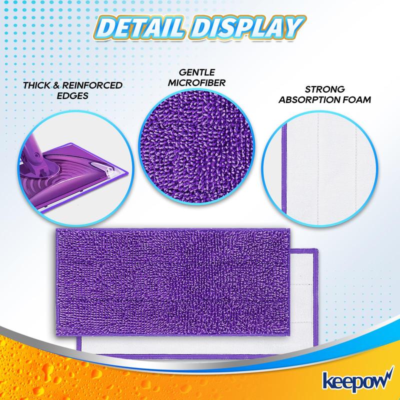 KEEPOW Reusable Wet Jet Pads Refills for Swiffer Wet Jet Mop Microfiber Wet Jet Heavy Duty Mopping Pads for Wood Floor Cleaning and Hard Surface Wooden