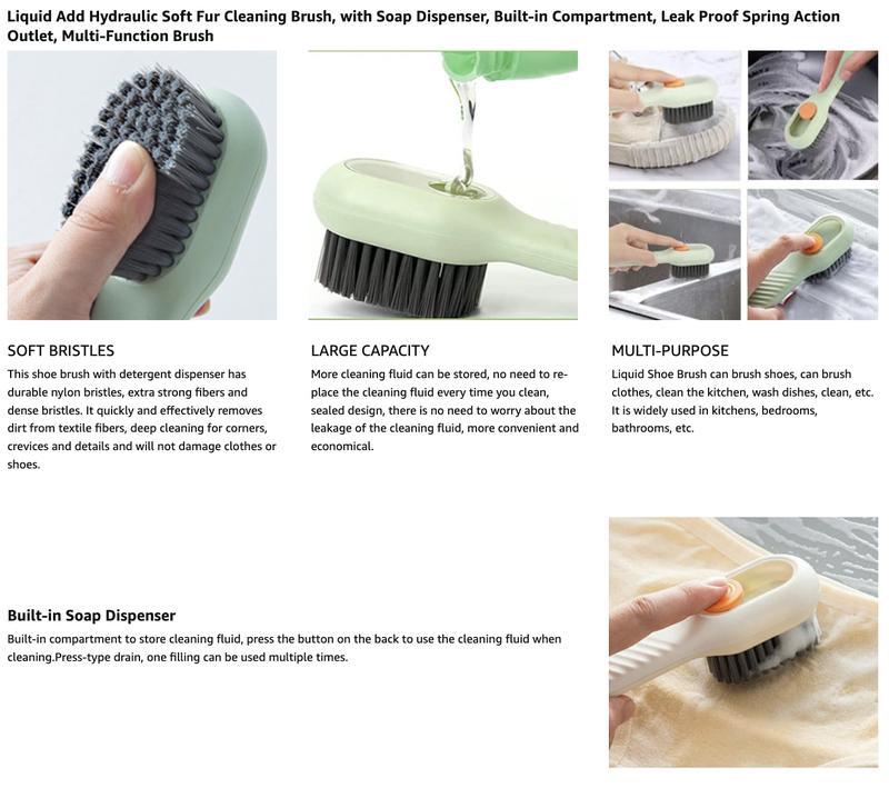 Multifunctional Cleaning Brush, Soft Bristle with Soap Dispenser for Kitchen, Bathroom, and Soft Laundry Silicone Cleaner Shoe Brush Comfortable to Grip.