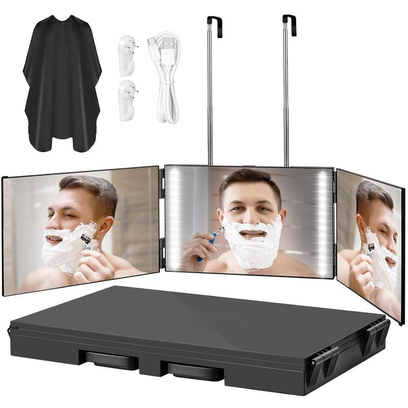 3 Way Mirror for Self Hair Cutting,360 Haircuts Mirror Men for Barber Use Tools,to See Back of Head,Tri Fold Mirror with Portable Height Adjustable Telescoping Hooks