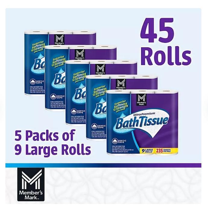 Member's Mark Ultra Premium 2-Ply Toilet Paper 235 sheets roll, 45 rolls