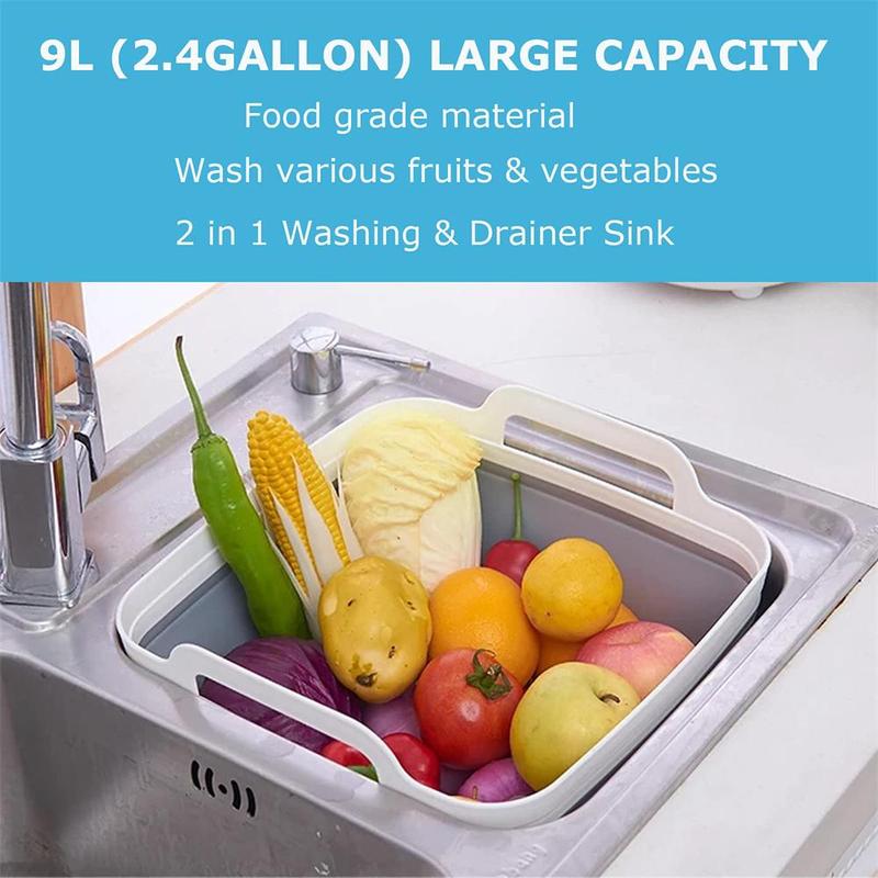 Collapsible Laundry Basin, 1 Count Portable Drain Basin for Kitchen Sink, Multifunctional Fruit Vegetable Washing Basin, Foldable Camping Bucket, Chill Room Accessories, Kitchen Tools