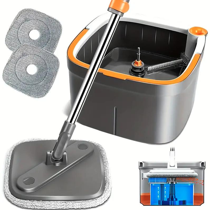 Spin Square Mop Square Spin Mop and Bucket Set, with Dirty Clean Water Separation System, Self Rotating Mop-Head for Hardwood Tile Marble Floors with 2 6 Pcs Mop