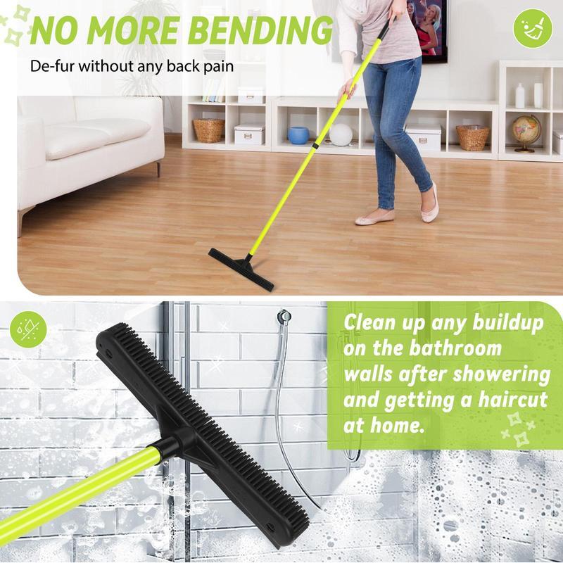 Original Indoor Pet Hair Rubber Broom with Carpet Rake and Squeegee, Broom withTelescoping Long Handle, Pet Hair Broom withSqueegee for Carpet