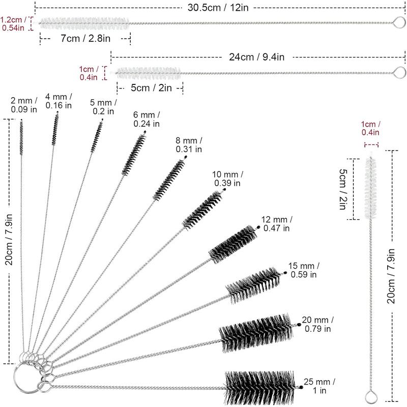 16 Pcs Reusable Straw Cleaning Brushes Bottle Test Tube Long Straw Cleaning Brush Nylon Washing Cleaner Tool Reusable Bottle Straw Brush in Different Size (White-Black,16 Pieces) Patelai