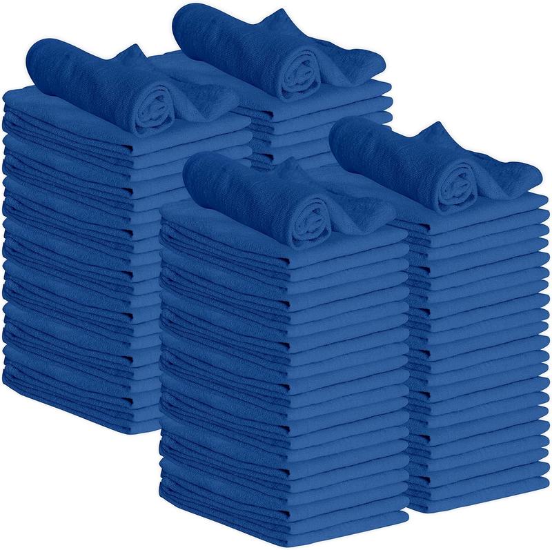 100 Pack 12x14 Blue Shop Towel  Cotton, Super Absorbent and Durable for Car, Reusable