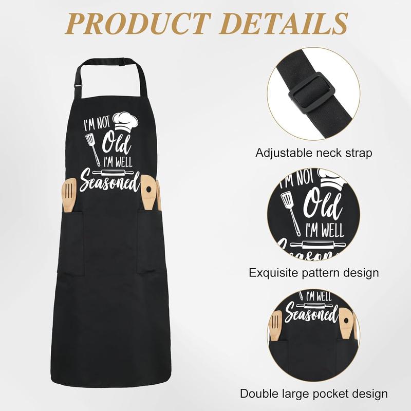 Funny Cooking Aprons for Women Men, I'M NOT Old I'M WELL Seasoned, Aprons for Cooking Kitchen Grilling Aprons with Two Pockets, Grill Apron Adjustable Chef Apron, Birthday Gift for Dad Mom