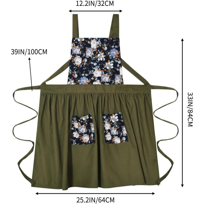 Apron Dress for Women with Pockets Cute Floral Chef Aprons for Kitchen Cooking Baking Gardening