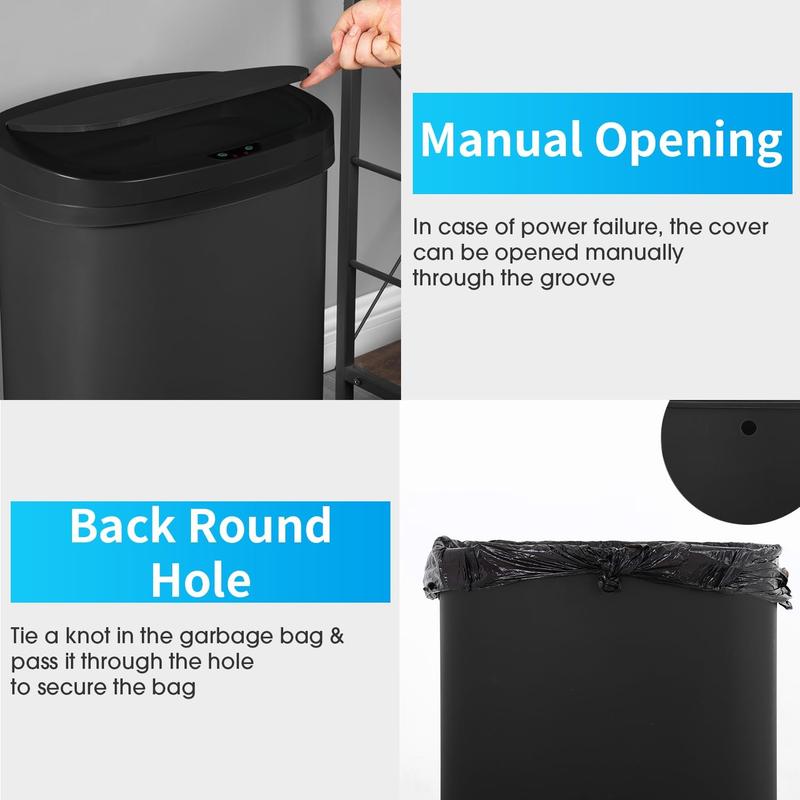 Kitchen Trash Can with Lid, 13 Gallon Automatic Garbage Can for Bathroom Bedroom Home Office 50 Liter Touch Free High-Capacity Brushed Waste Bin