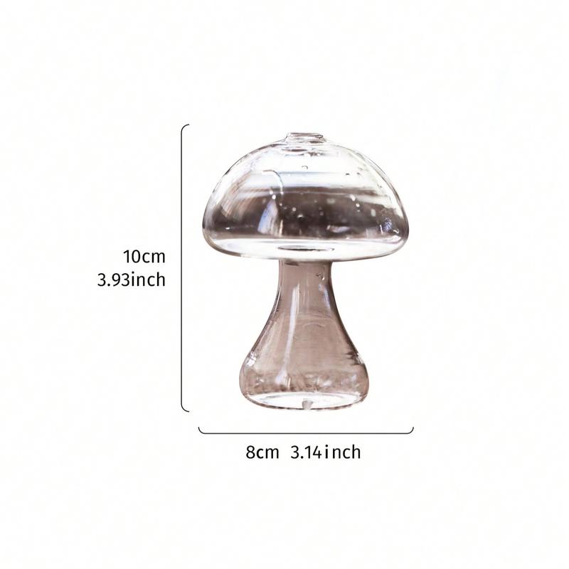 1 Nordic style hydroponic mushroom vase - Narrow mouthed smooth transparent glass bud vase suitable for home, office, living room decoration - Indoor plant creative plant vase