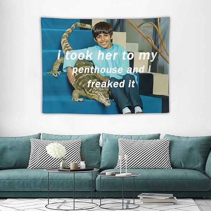 I Took Her To My Penthouse and I Freaked It Ravi 60*51in Tapestry for Bedroom Aesthetic, Funny and Meme Tapestries for College Dorm and Living Room