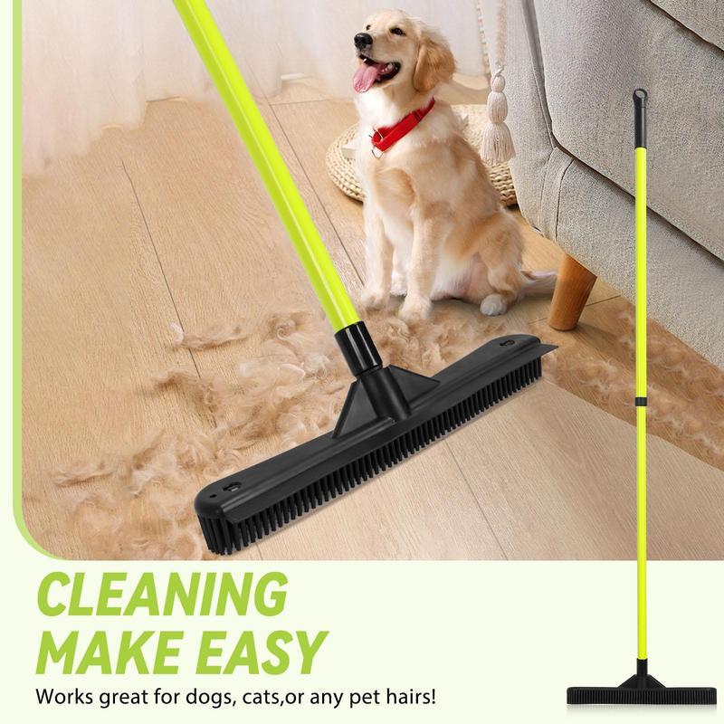 Original Indoor Pet Hair Rubber Broom with Carpet Rake and Squeegee, Broom withTelescoping Long Handle, Pet Hair Broom withSqueegee for Carpet