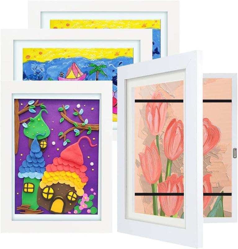 [4-Pack] Kids Artwork Frames Changeable - Magnetic Kids Art Frames Front Opening 8.5 x 11, Kids Art Frame Ideal for Portfolio, Pictures, Drawings