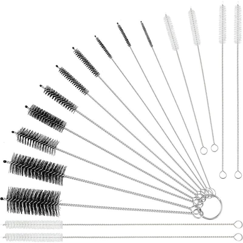 16 Pcs Reusable Straw Cleaning Brushes Bottle Test Tube Long Straw Cleaning Brush Nylon Washing Cleaner Tool Reusable Bottle Straw Brush in Different Size (White-Black,16 Pieces) Patelai