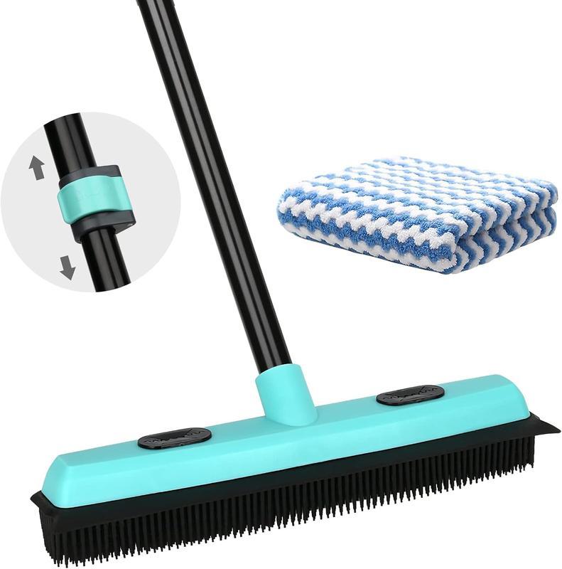 Rubber Broom Carpet Rake for Pet Hair Removal, Fur Remover Broom with 59