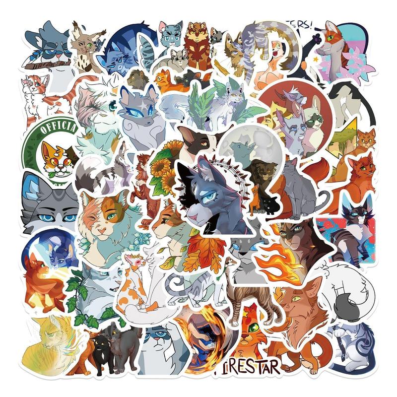 52pcs Cartoon Cat Warrior Series Sticker, Waterproof Sticker Pack for Wall Water Bottle Skateboard Helmet Car Bike Luggage Laptop