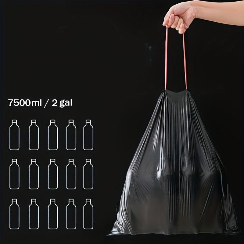 7500ml Bin Bag, 5rolls pack Drawstring Kitchen Garbage Bag, Portable Trash Bag For Home Office Dormitory, Kitchen Accessories