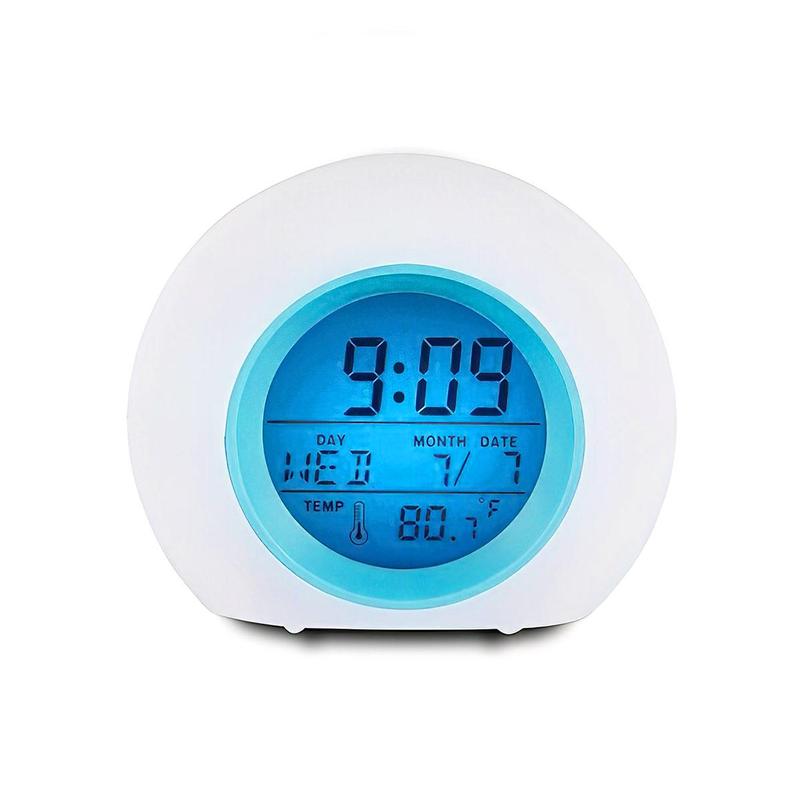 Creative Round Alarm Clock, 1 Count Colorful Natural Sound Alarm Clock, Bedside Lazy Wake Up Clock with Temperature Display