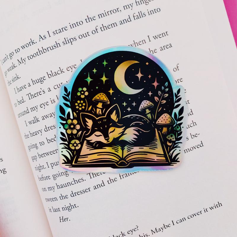 Sleeping Fox Holographic Reader Sticker - Perfect for Book Lovers