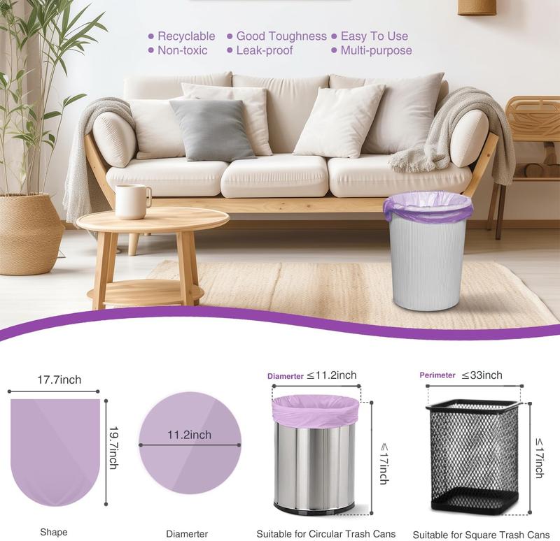 Small Trash Bags, 105 Count 4 Gallon Trash Bag Small Garbage Bags Unscented Bathroom Mini Trash Bags, Wastebasket Bin Liners, Small Plastic Bags for Home Office Kitchen, Purple