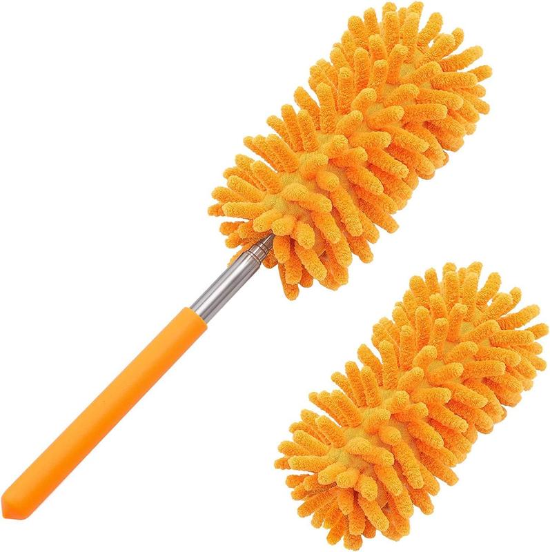 Microfiber Duster for Cleaning, Tukuos Hand Washable Dusters with 2pcs Replaceable Microfiber Head, Extendable Pole, Detachable Household Retractable