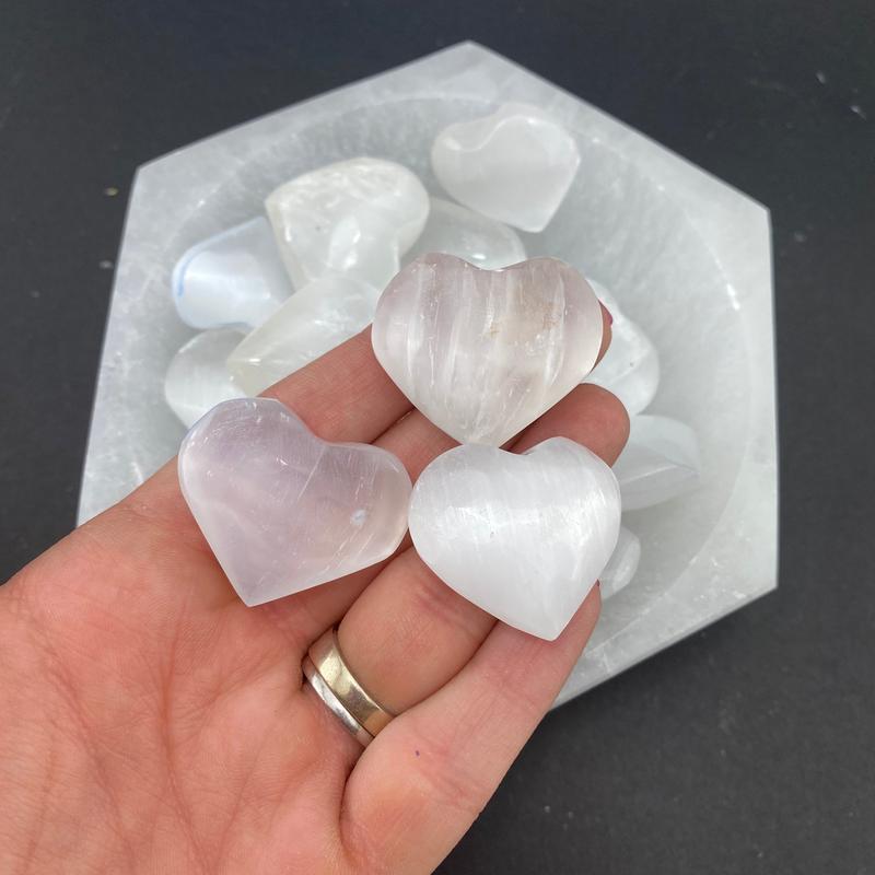 Mini Selenite Heart, Pocket Selenite Heart, Polished Selenite Heart