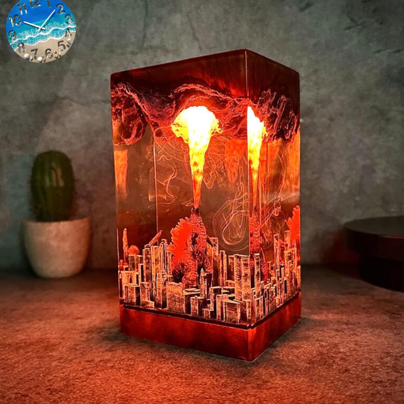 Handmade Resin Epoxy Godzilla City - Unique Bedside Table Decor, Nightstand Accent for Bedroom, Best Gift for Everyone Figurine Ornaments