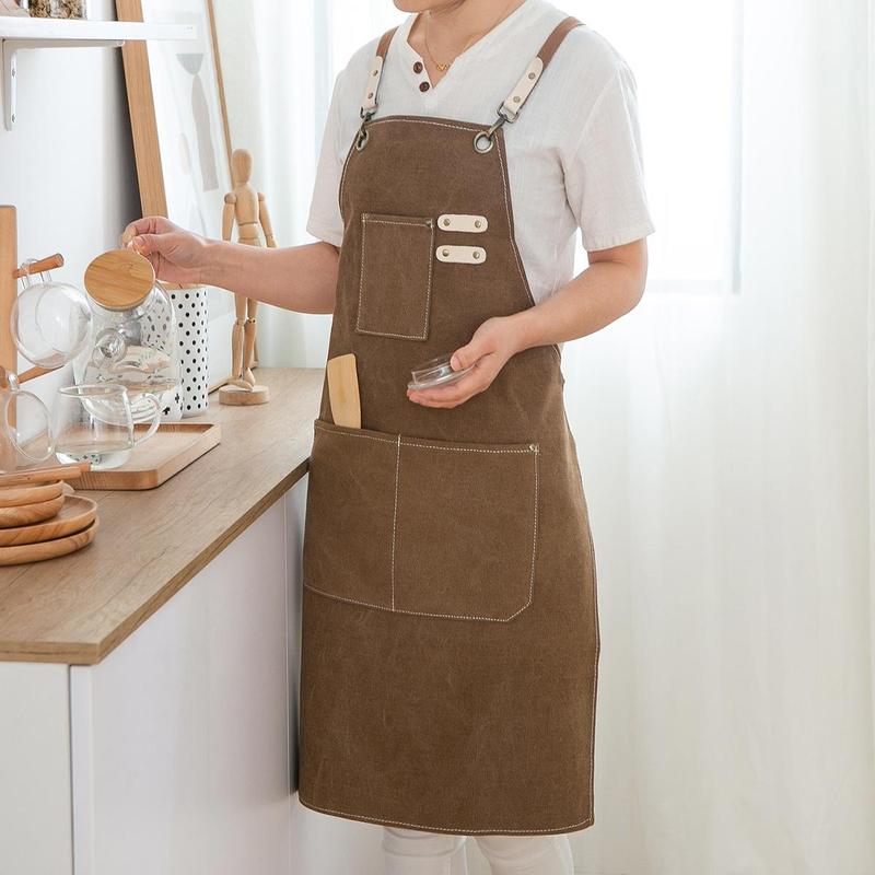 Canvas Apron with Pocket, Adjustable Waist Apron, Kitchen Cooking Apron, Coffee Shop Apron, Work Apron for Men & Women, Home Supplies