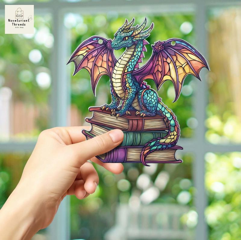 Book Dragon Window Hanging, Fantasy Dragon, Dragon ACRYLIC Wall Art Decoration, Bookish Home Decor  Lover