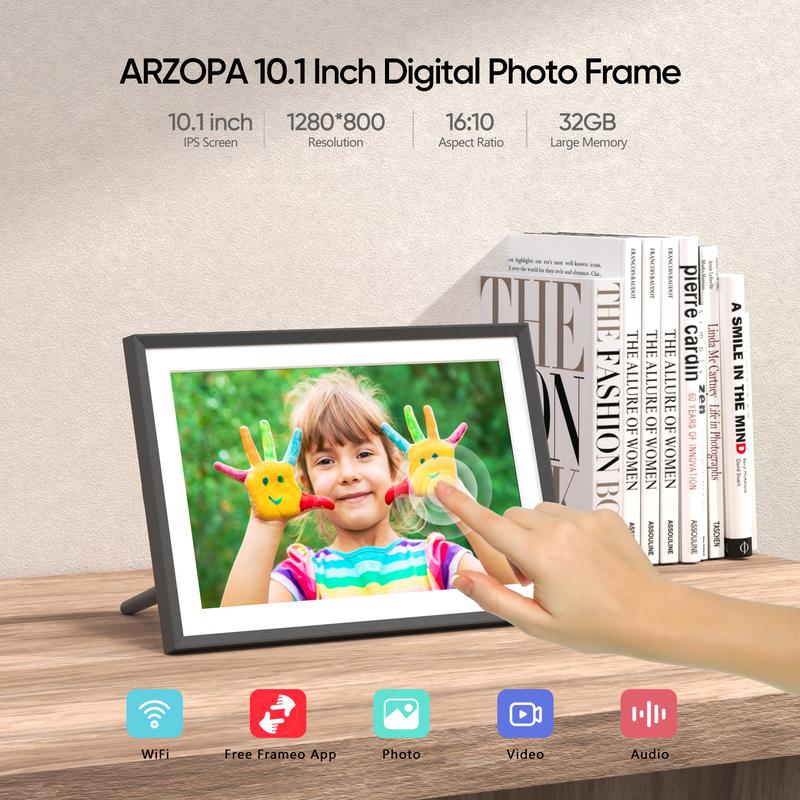 ARZOPA WiFi Digital Photo Frame 10.1 Inch IPS Touchscreen Electronic Photo Frame with 32GB Frameo Digital Picture Frames Share Photos Videos Music Calendar Alarm Auto Rotate Thanksgiving & Christmas Gift Perfect for Family & Friends Home Decor Gift Ideas