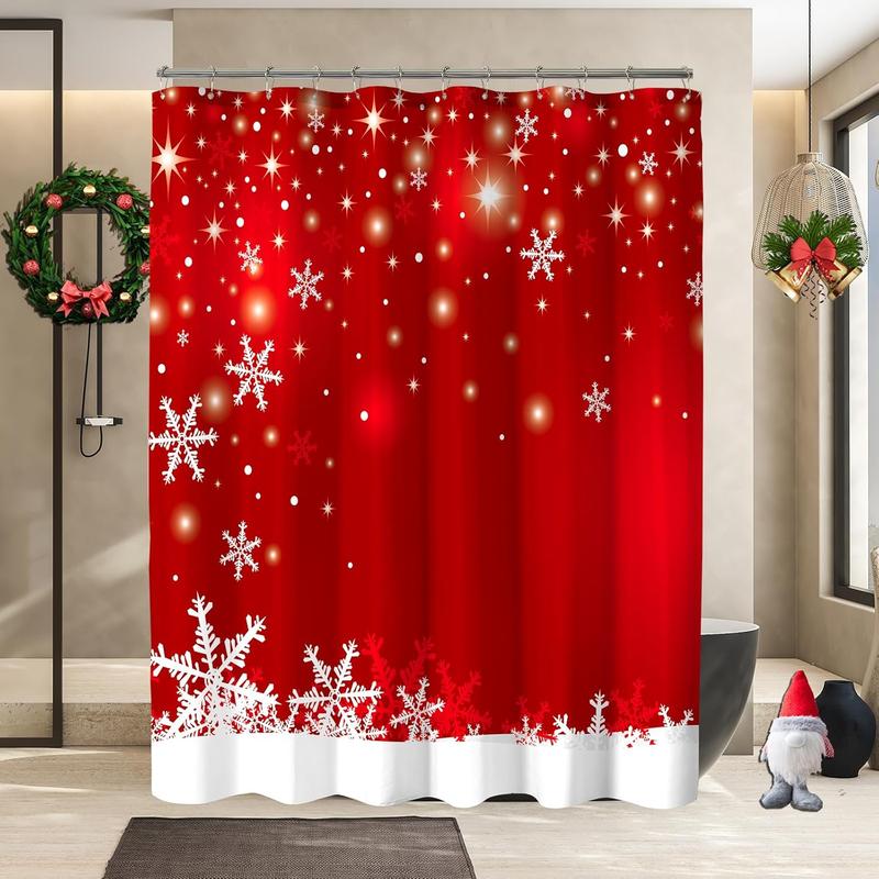 Christmas Shower Curtain, Red Christmas Snowflakes Shower Curtains for Bathroom Decor, Red Winter Holiday Shower Curtain, Xmas Funny Glitter Sparkle Fabric Cloth Bath Curtain, 72x72 Inch