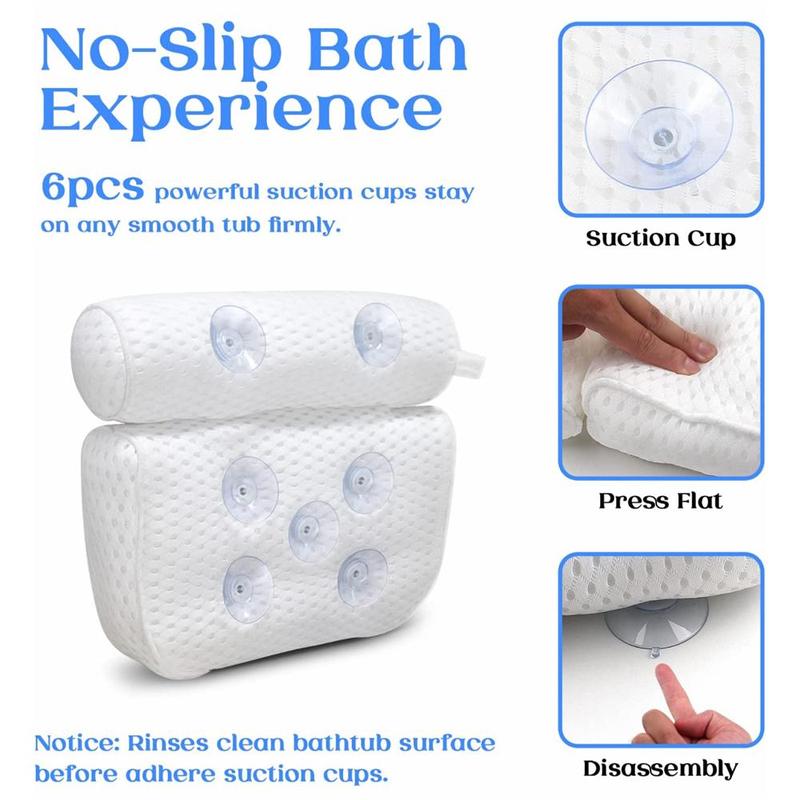 Soft Bath Pillow, 1 Count Non-slip Breathable Bathtub Cushion with Suction Cup for Men & Women, Neck Support Bathtub Pillow, Bathroom Gadgets 2024, Bathroom Tub Supplies for Home Spa, Boyfriend Gifts