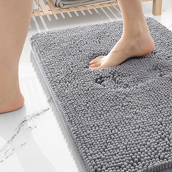 Bathroom Rugs 30x20, Extra Soft Absorbent Chenille Bath Rugs, Non-Slip, Dry Quickly, Bath Mats for Bathroom Floor, Tub and Shower, Grey Rubber Microfiber