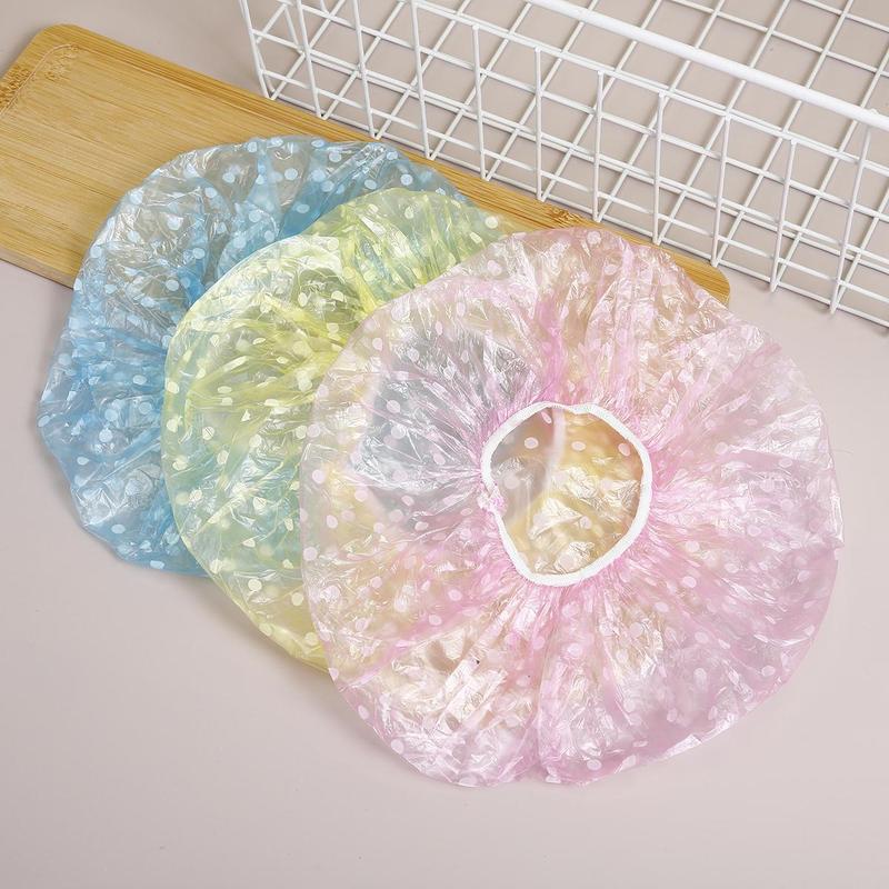 3pcs Disposable Shower Cap, Clear Waterproof Dot Bath Cap, Bathroom Supplies For Women