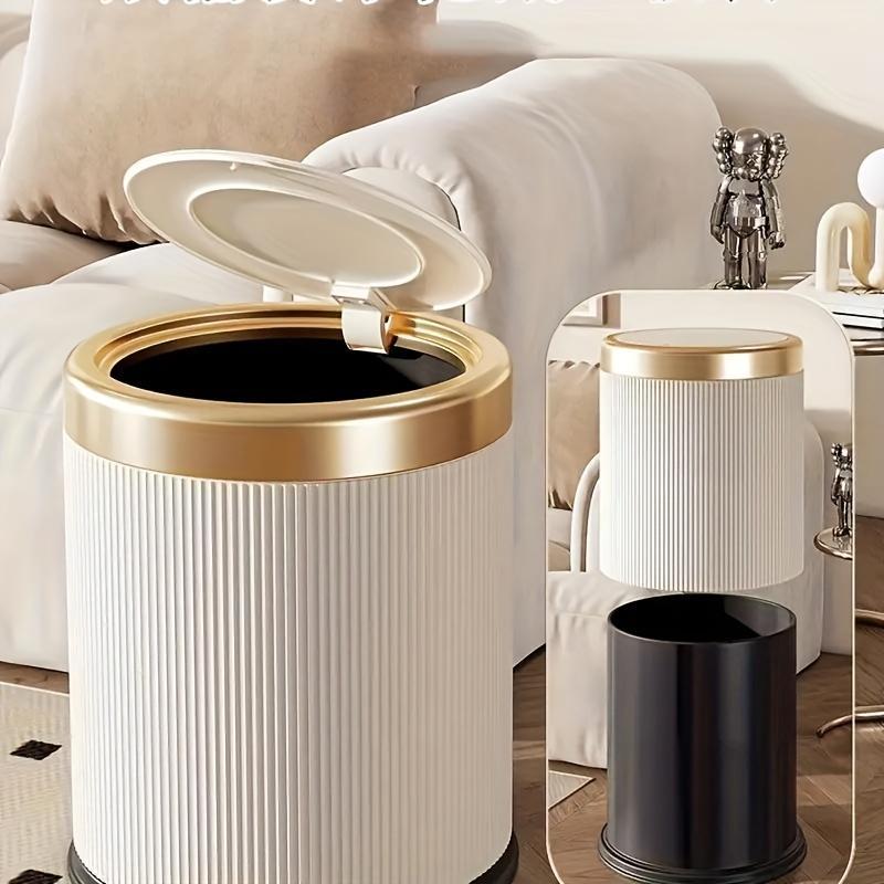 Round Trash Can, 1 Count Modern Simple Covered Trash Can, Household Waste Bin for Home Living Room Bedroom Kitchen