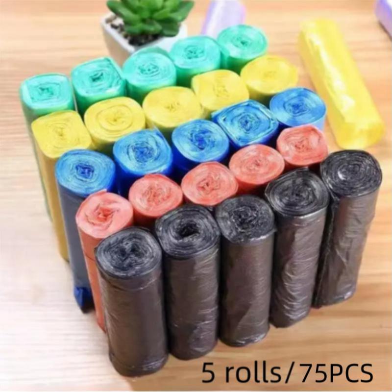 Random Color Plastic Garbage Bag (75pcs), Easy To Use Bin Bag, Garbage Cleaning Storage Container, Cleaning Supplies, Kitchen Bathroom Bedroom Office Accessories