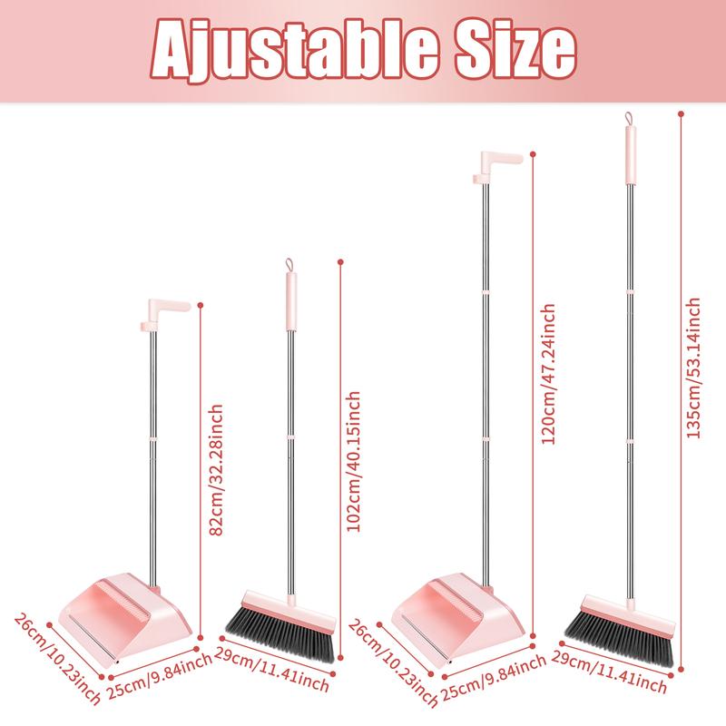 Pink broom garbage shovel set--garbage shovel retractable brush, one-button hair removal, to prevent garbage overflow.