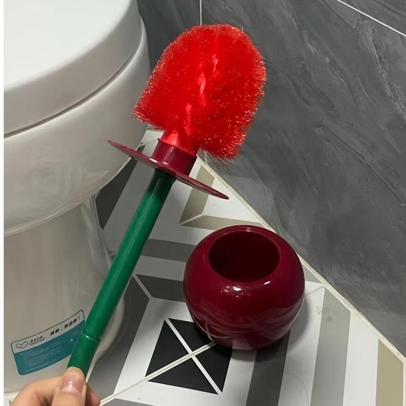 Cherry Shaped Toilet Brush with Holder, Durable Space Saving Bathroom Cleaning Tool, Bathroom Supplies for Home Dormitory Hotel