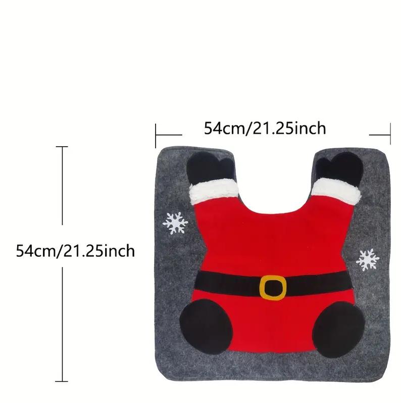 2pcs Festive Santa Toilet Mat Set - U-Shape Toilet Lid Cover Pad for Christmas Bathroom Decor and Supplies Christmas Decorations Thanksgiving Gift