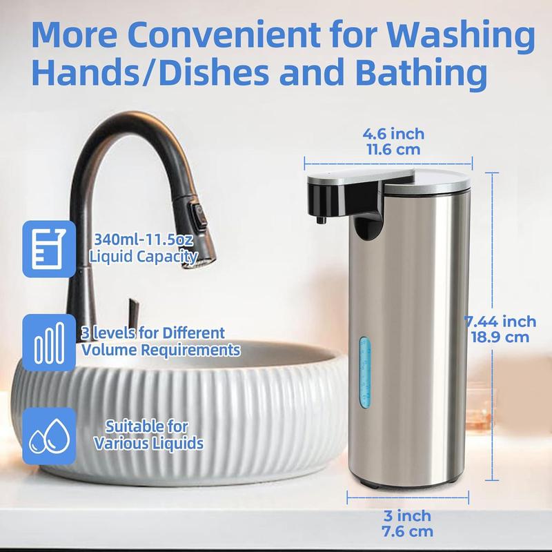 Stainless Steel Automatic Soap Dispenser, 2 Counts Touchless Electric Sensor Hand Free Bathroom Liquid Soap Dispenser with 3 Adjustable Volume Control, Kitchen Gadgets 2024