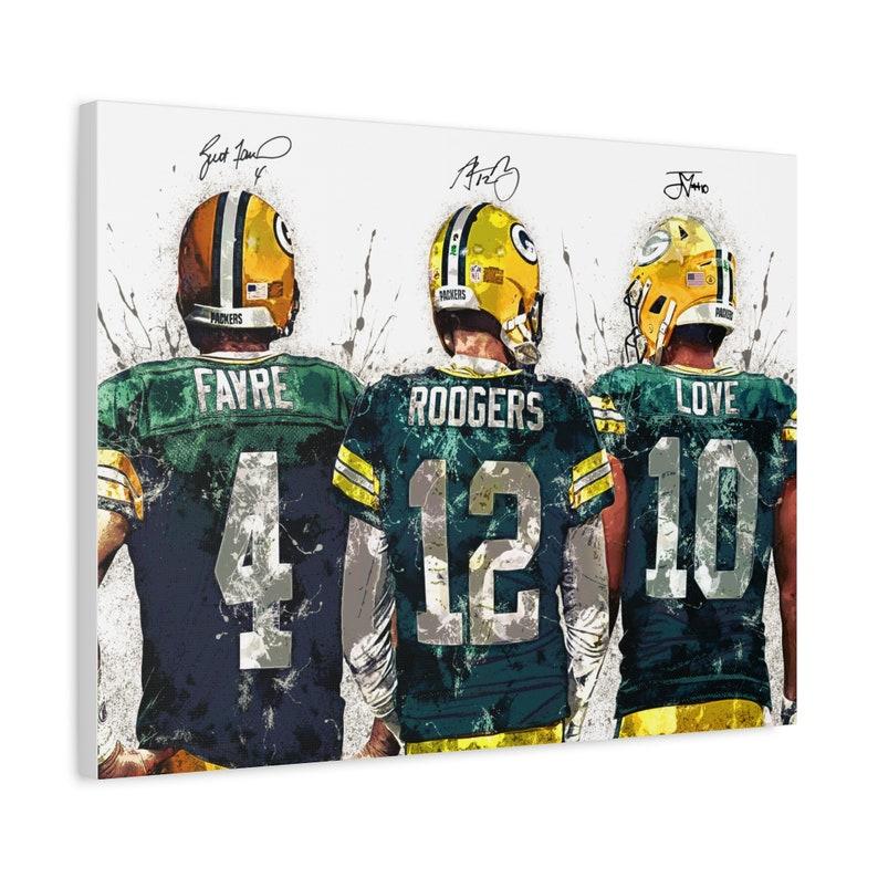 Jordan Love, Aaron Rodgers, Brett Favre, Poster, Green Bay Packers, Gallery Canvas Wrap, Man Cave, Kids Room, Game Room, Bar Decor Photo Ornaments Wall Artistic Decoration Print