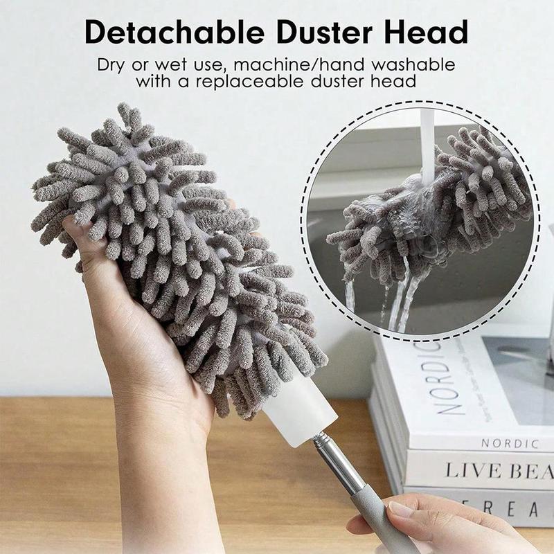 Microfiber Duster for Cleaning, 1 Count Hand Washable Duster with Replaceable Microfiber Head, Detachable Cleaning Brush Tool for Office, Car, Window, Furniture