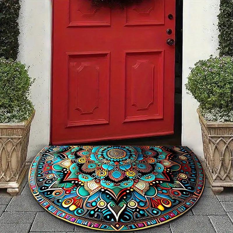 Semicircular Bohemian Mandala Pattern Bathroom Mat, 1 Count Non-slip Soft Decor Floor Rug, Indoor Floor Mat for Home Living Room Bedroom