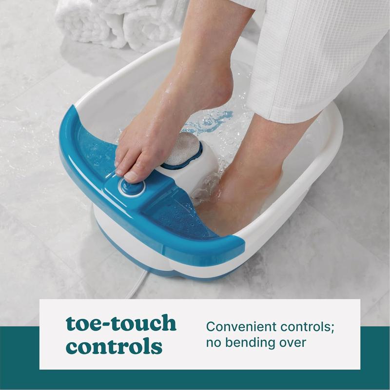 Foot Spa, Toe Touch Controlled Foot Bath with Invigorating Bubbles and Splash Proof, Raised Massage nodes and Removable Pumice Stone