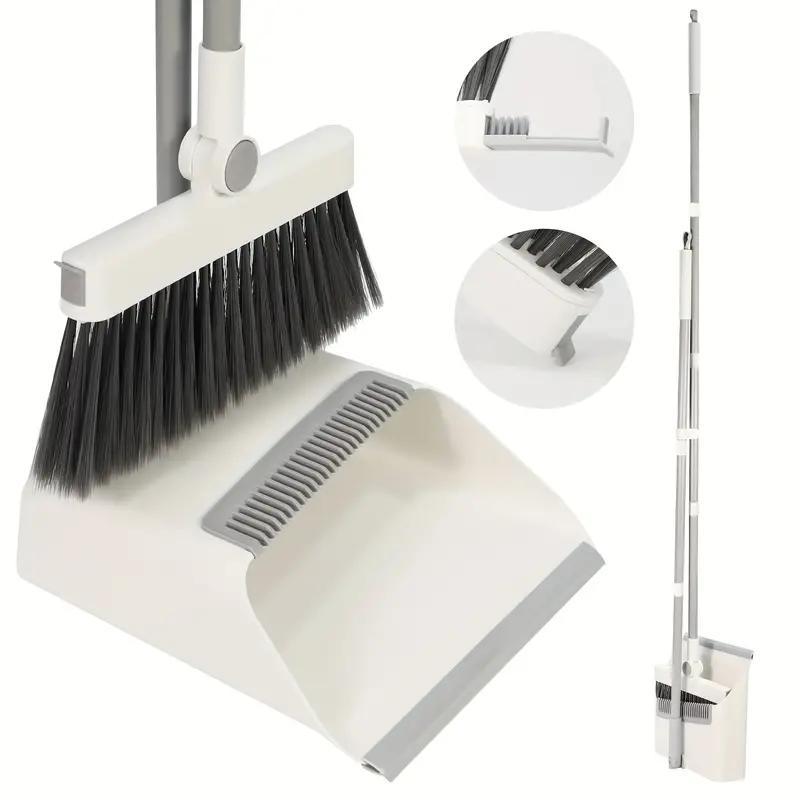 Brooms  And Dustpan Set, 57.5 Inch Adjustable Long Handled Dustpan And Brush Set  carpet broom  With Comb Teeth For Indoor Outdoor Garden Home Patio Yard Black Friday Sale Kitchen Cleaning And Sweeping