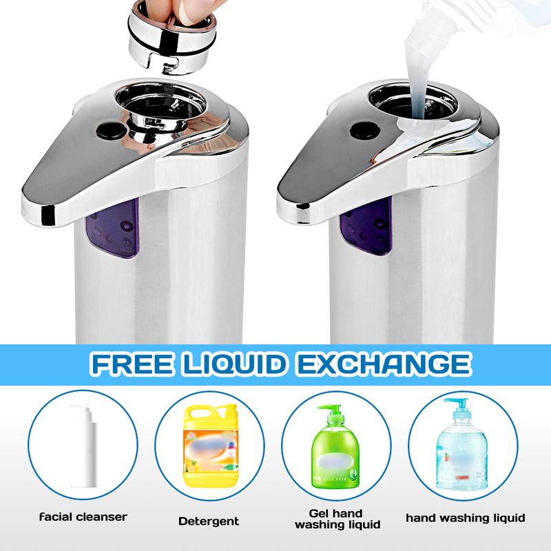 Automatic Liquid Soap Dispenser, Touchless Dish Soap Dispenser with Waterproof Base, 3 Adjustable Soap Volume Hand Soap Dispenser, Infrared Sensor Soap Pump for Kitchen Bathroom Office Hotel