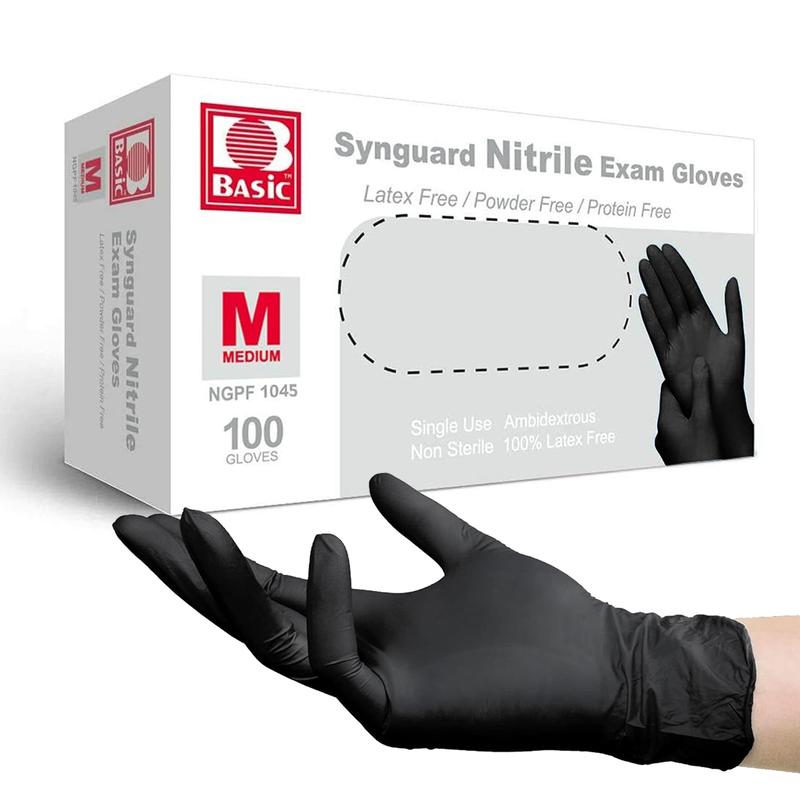 Basic Black Nitrile Gloves - latex free and powder free, 4 mil Disposable for handling food and cleaning Comfortable