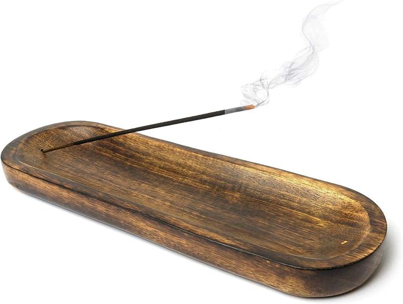 - Traditional-Handmade-Tray-Burner Wooden-Trat-Incense-Stick-Holder Ash-Catcher-Stand for--Meditation-Yoga (11x4x1.22 Inches)