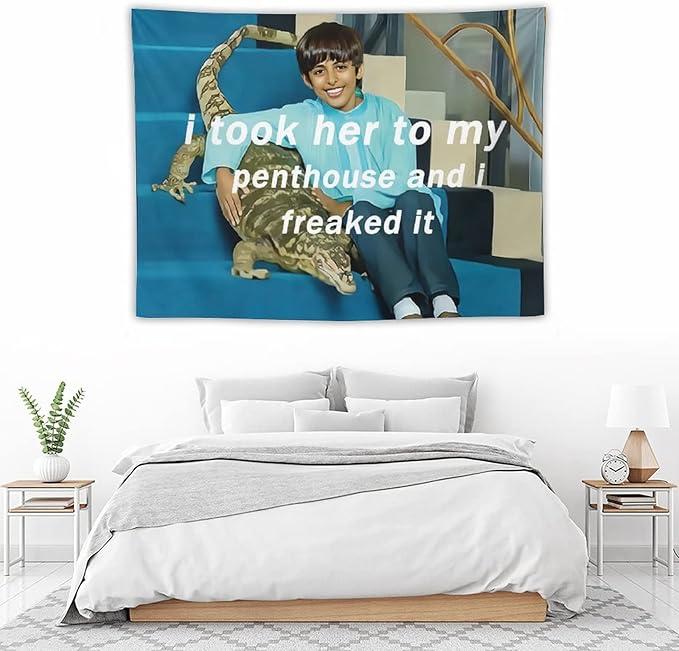 I Took Her To My Penthouse and I Freaked It Ravi 60*51in Tapestry for Bedroom Aesthetic, Funny and Meme Tapestries for College Dorm and Living Room