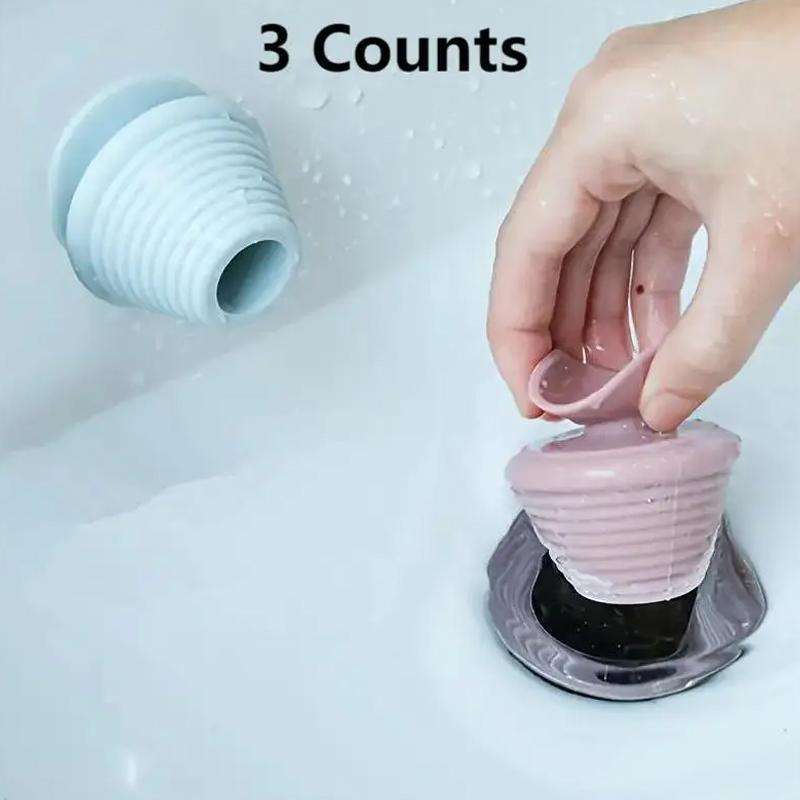 Random Color Sink Drain Plug (3 Counts), Silicone Bathtub Plug, Bathroom Sink Drain Cover, Household Bathroom Accessories